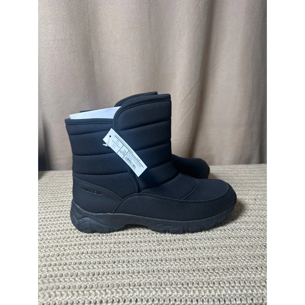 Lands End Expedition Waterproof Puffer Snow Winter Boots Black Mens 8.5 Slip On